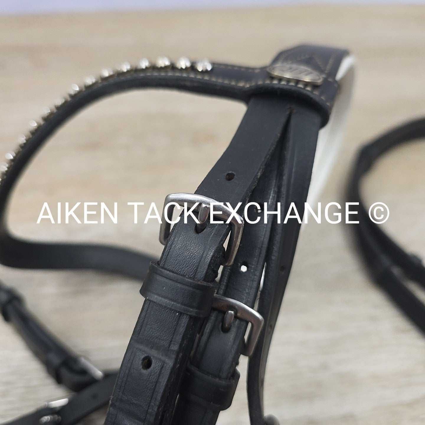 QHP Ahrodite Dressage Bridle with Cotton Web Reins, Black & White, Size Cob