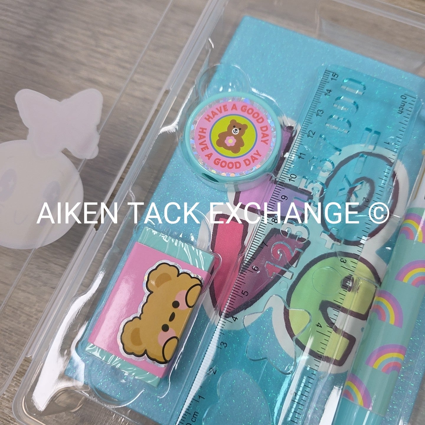 Claire's Stationery Set w/ Multicolor Pen, Ruler, Notebook, Eraser, Sharpener