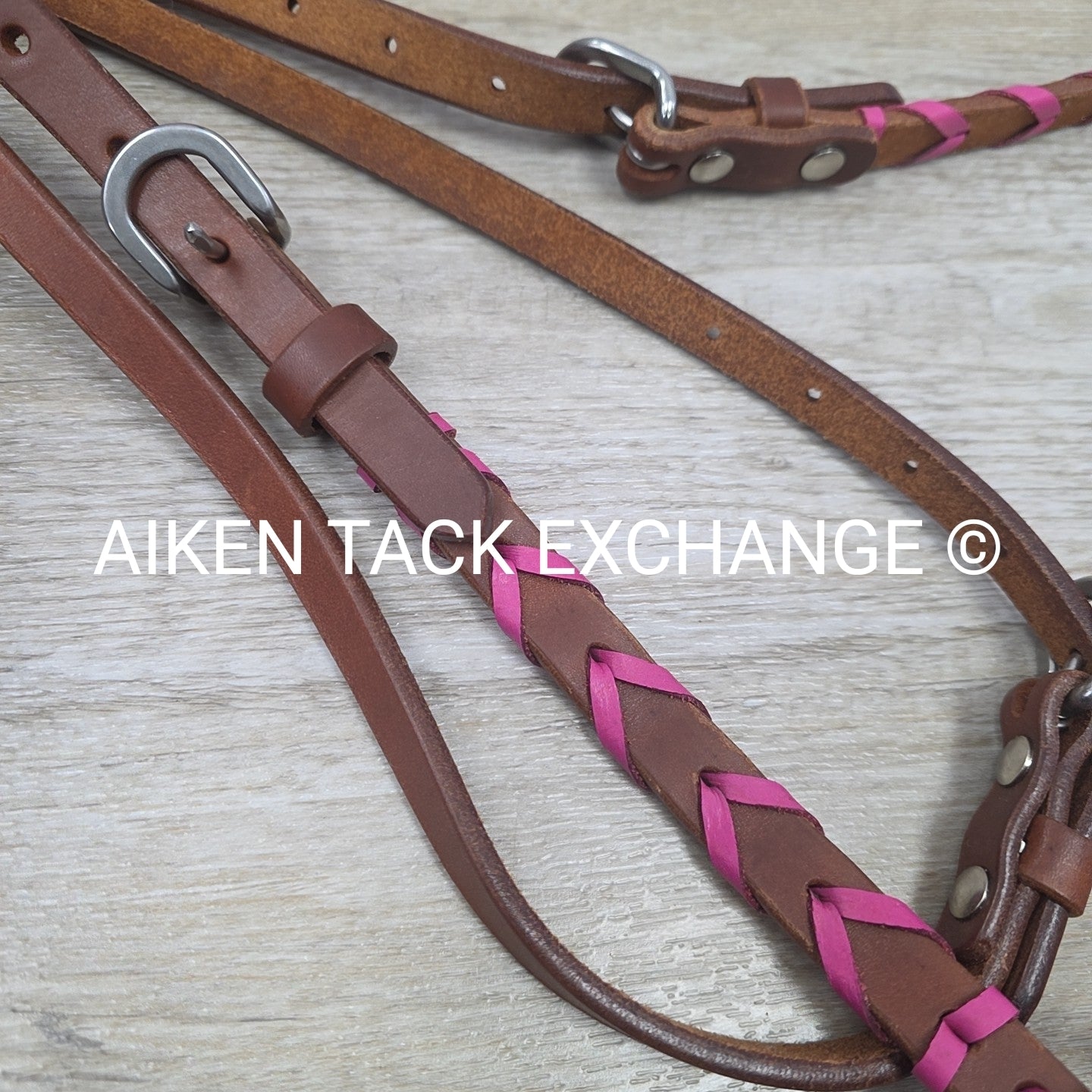 Rafter T Ranch Company Pink Plaited Browband Headstall with Matching Reins