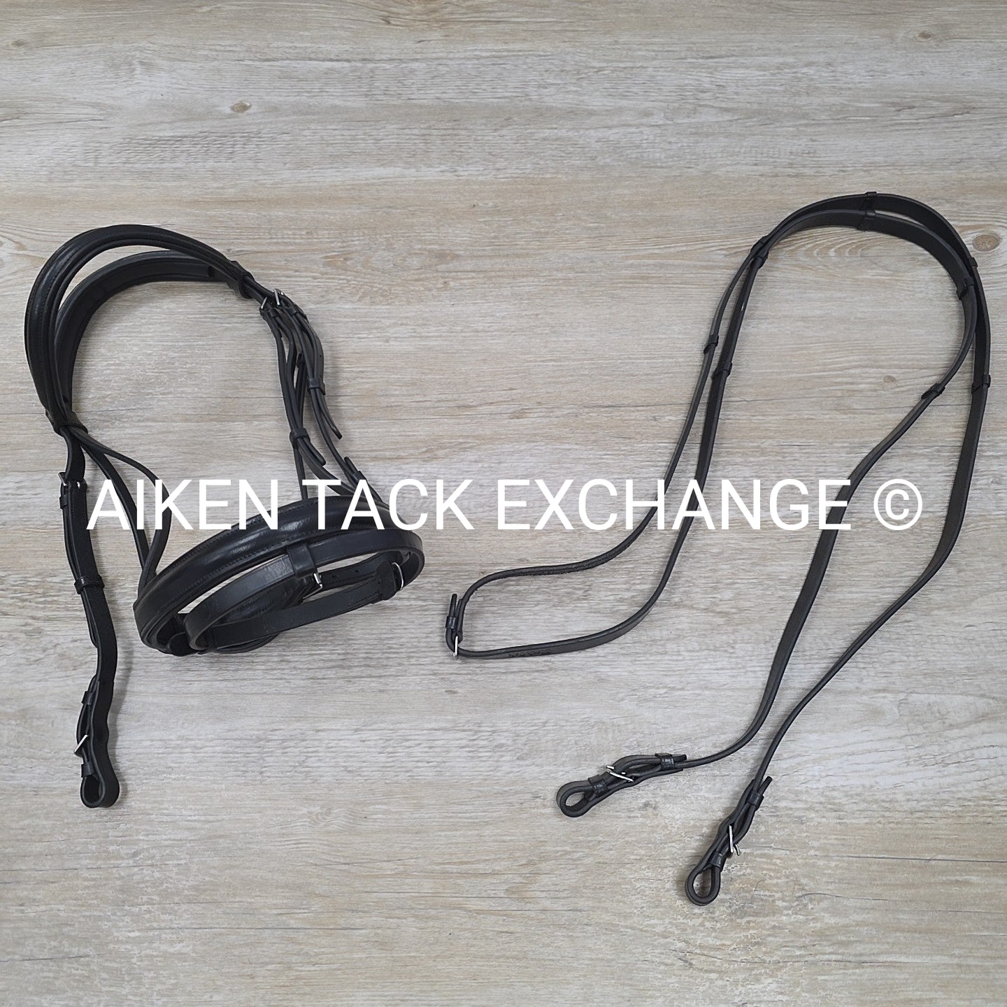 KL Select Black Oak Juniper Dressage Bridle with Reins, Black,  Size Full