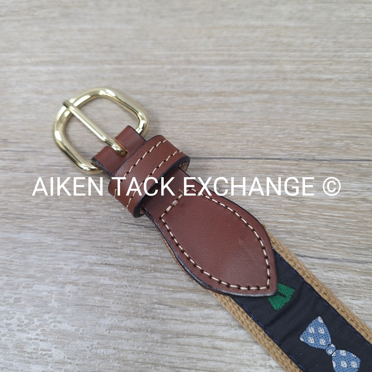 Leather Web Belt with Bow Ties, Size 36