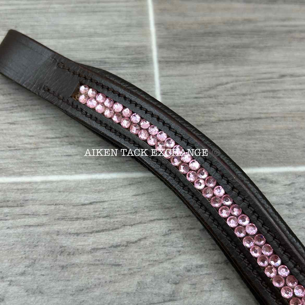 Padded Leather Curved Bling Browband, Brown & Pink, 16"