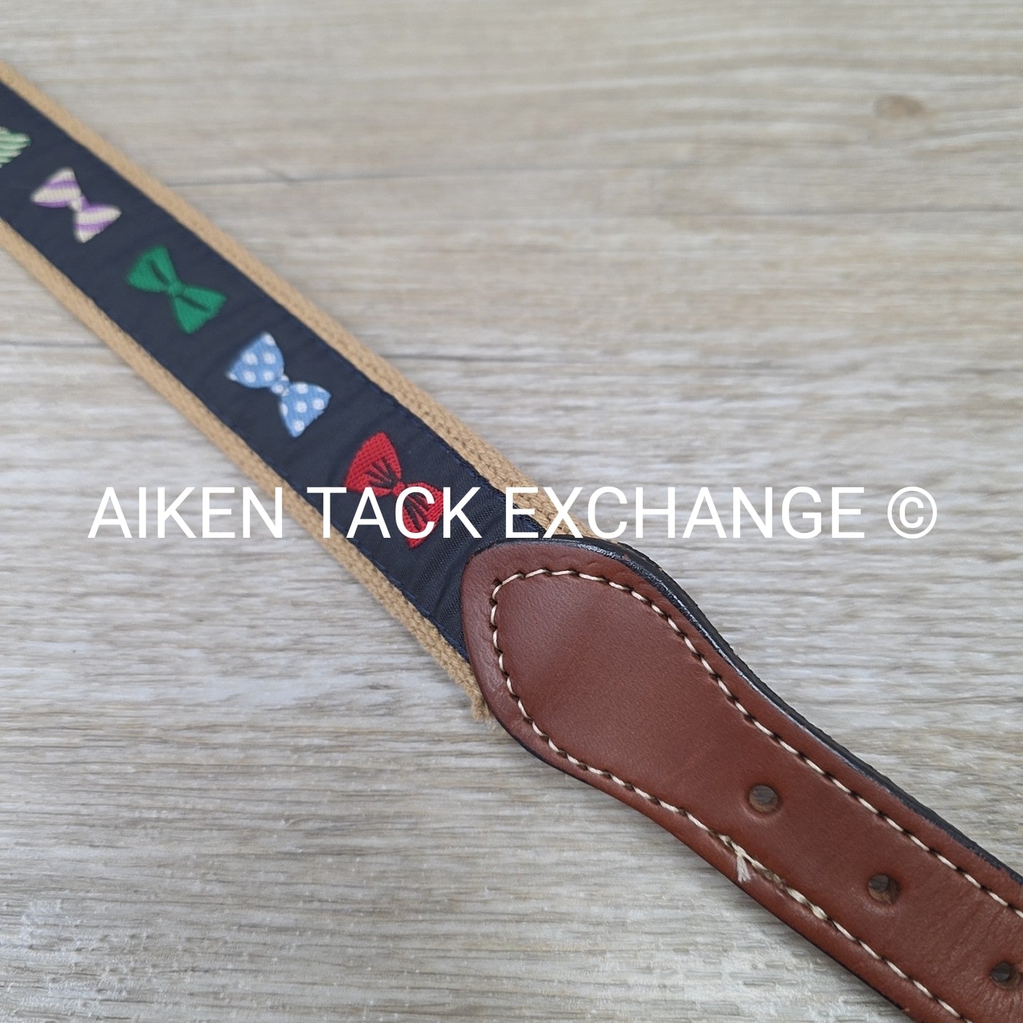 Leather Web Belt with Bow Ties, Size 36