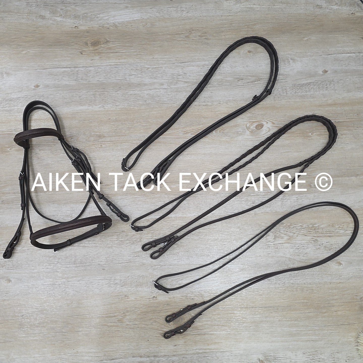 BARGAIN BUNDLE: Dover Saddlery Fancy Stitched Bridle with 2 Pairs Laced Reins &