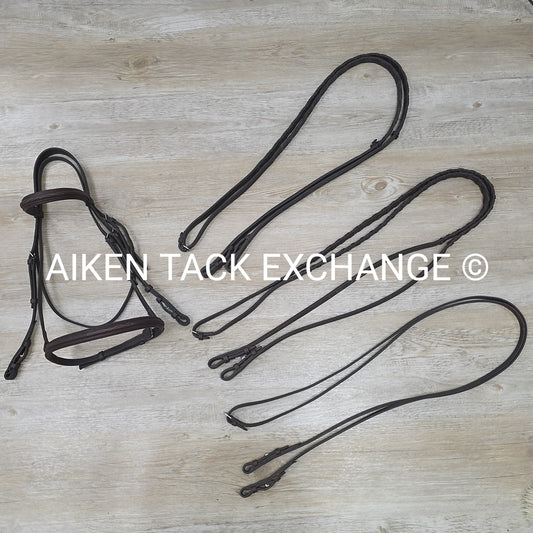 BARGAIN BUNDLE: Dover Saddlery Fancy Stitched Bridle with 2 Pairs Laced Reins &