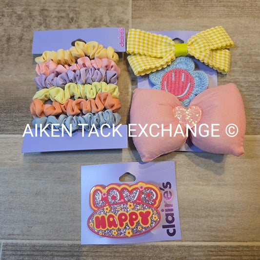 Claire's Hair Bundle - 1 Pack of Hair Ties, 2 Packs of Hair Clips