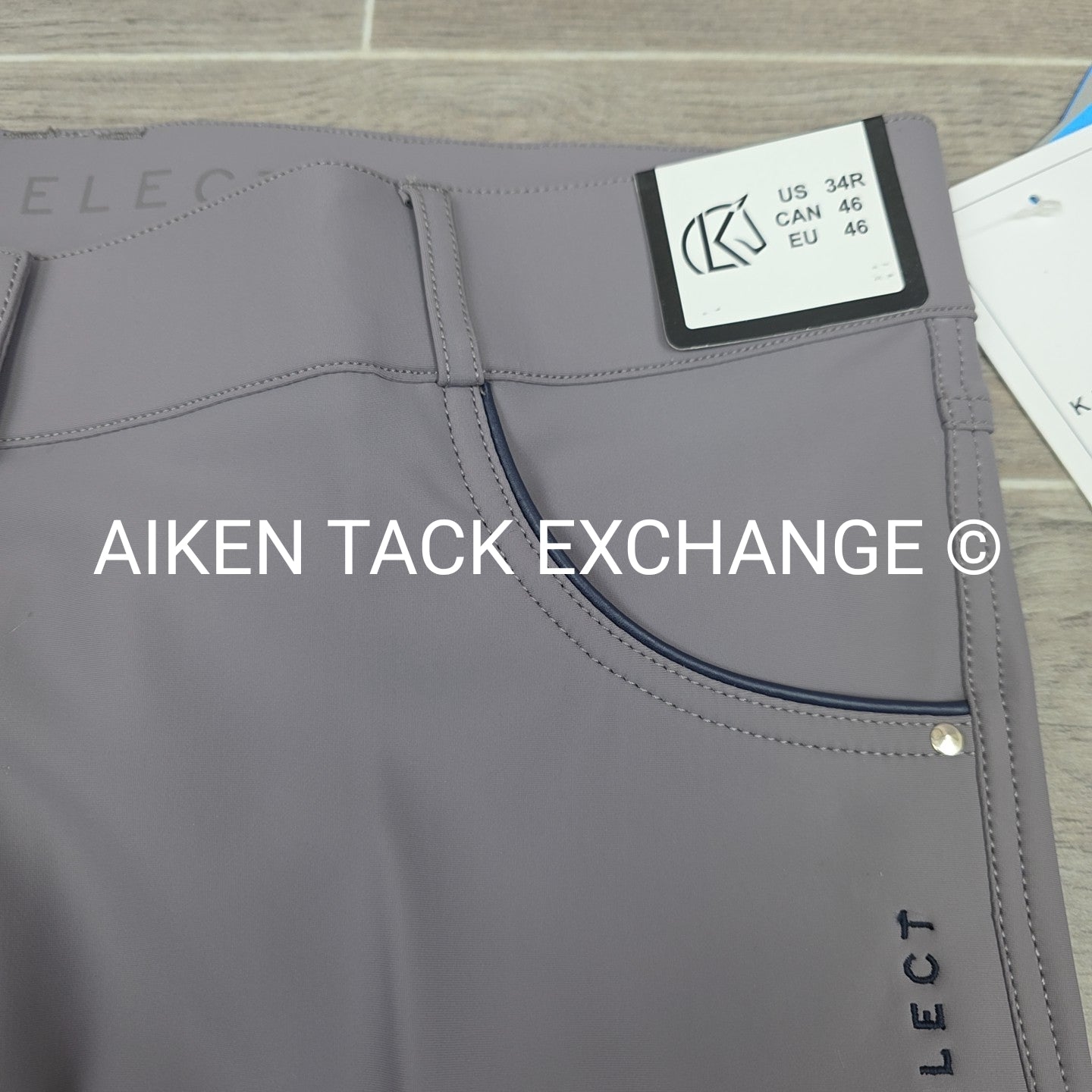 KL Select Gabrielle Full Seat Breeches, Grey/Navy, Women's Size 34R