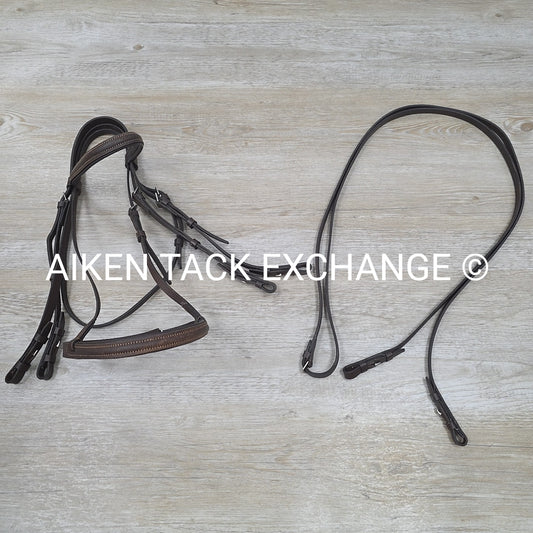 Plain Raised Weymouth Double Bridle with Curb Rein, Brown, Size Full