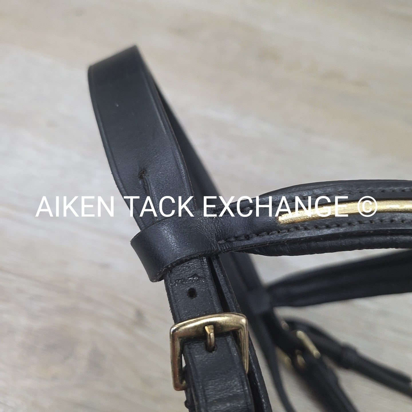 Rhinegold Flash Dressage Bridle with Matching Rubber Reins, Black with Gold, Siz