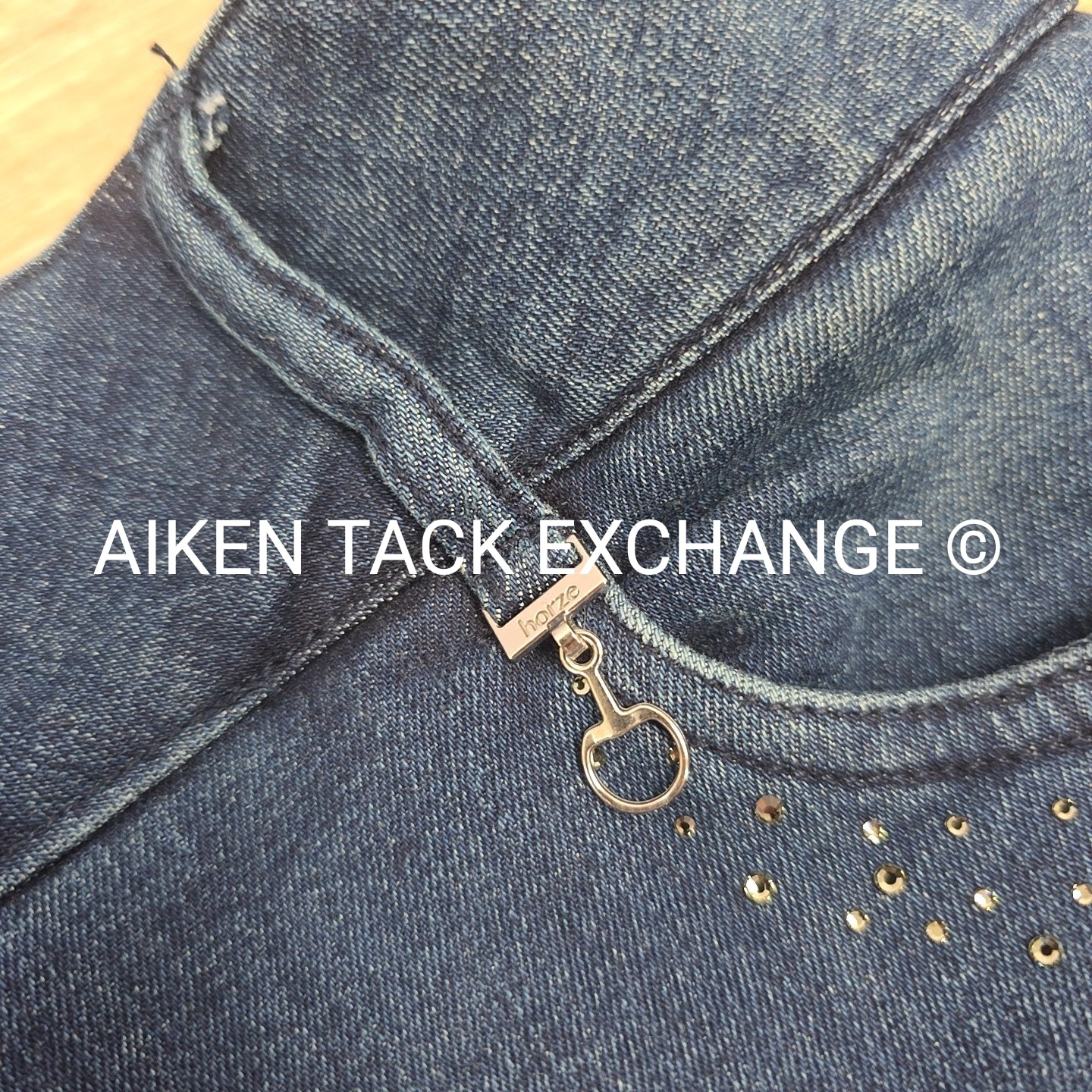 Horze Kaia Crystal Denim Silicone Grip Full Seat Breeches, Size 32