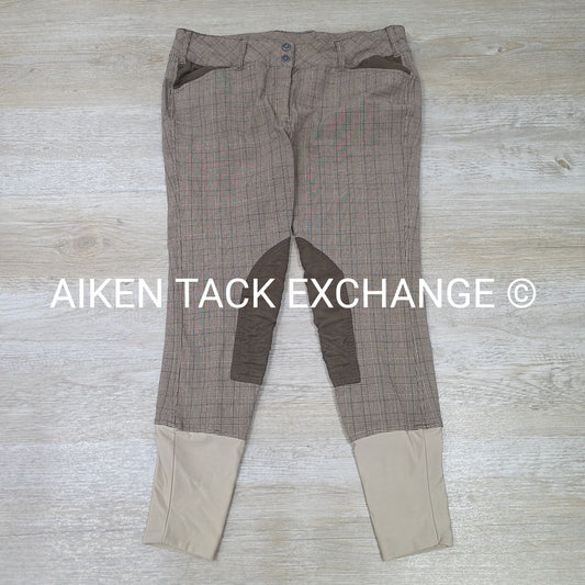 TuffRider Highland Bamboo Plaid Euro Seat Knee Patch Breeches, Size 34
