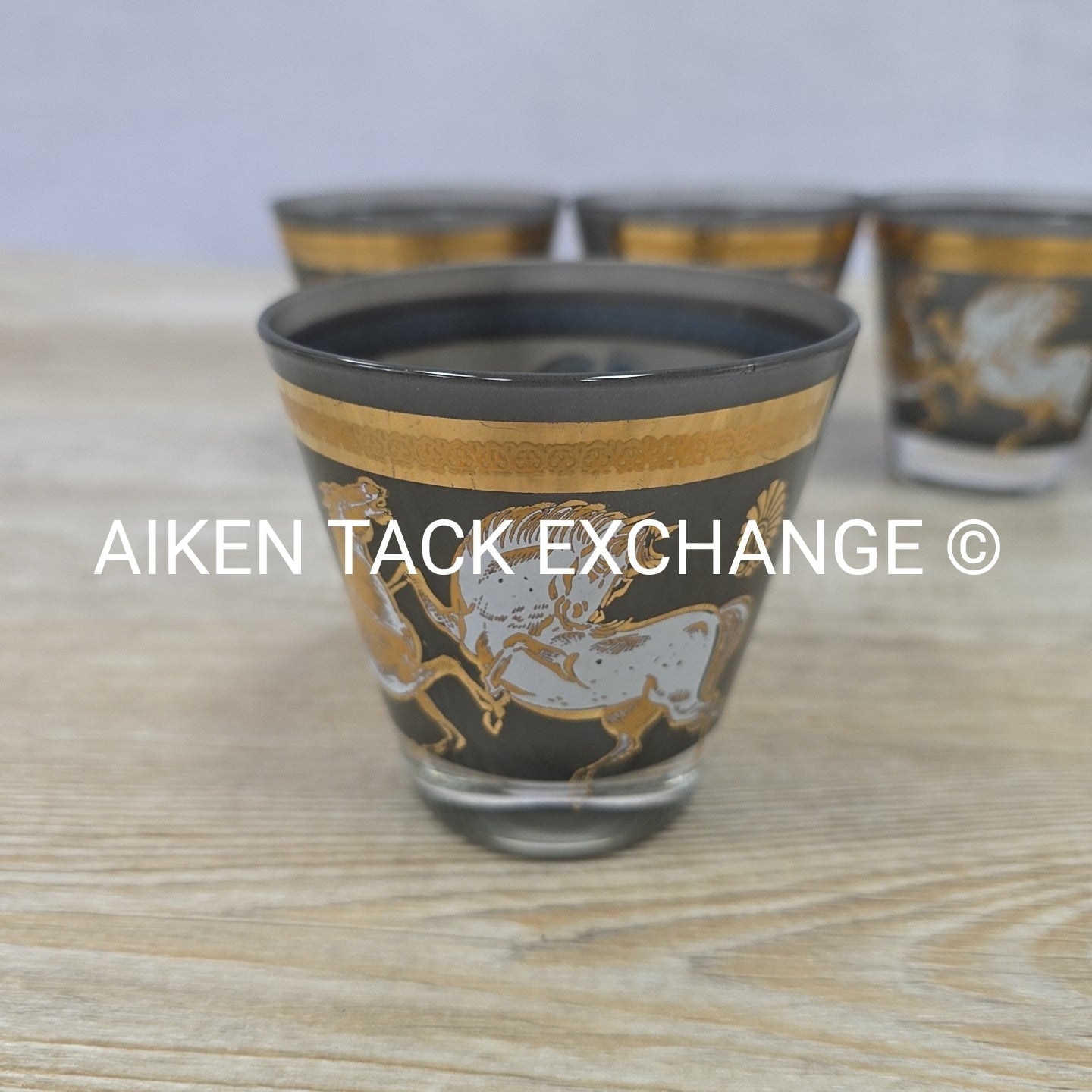 Vintage Culver Gold Wild Horse Glasses, Set of 6