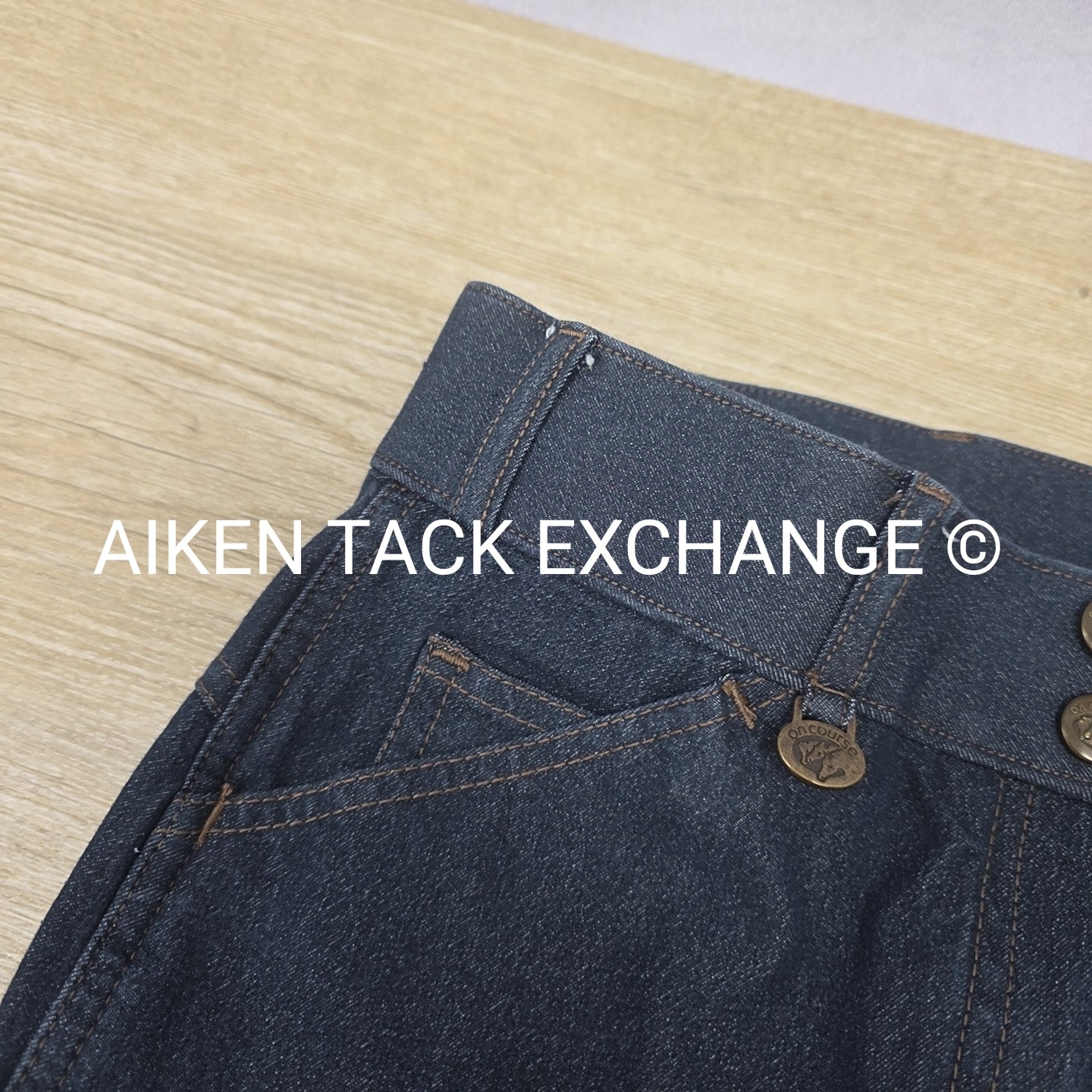 On Course Denim Knee Patch Breeches, Size 26