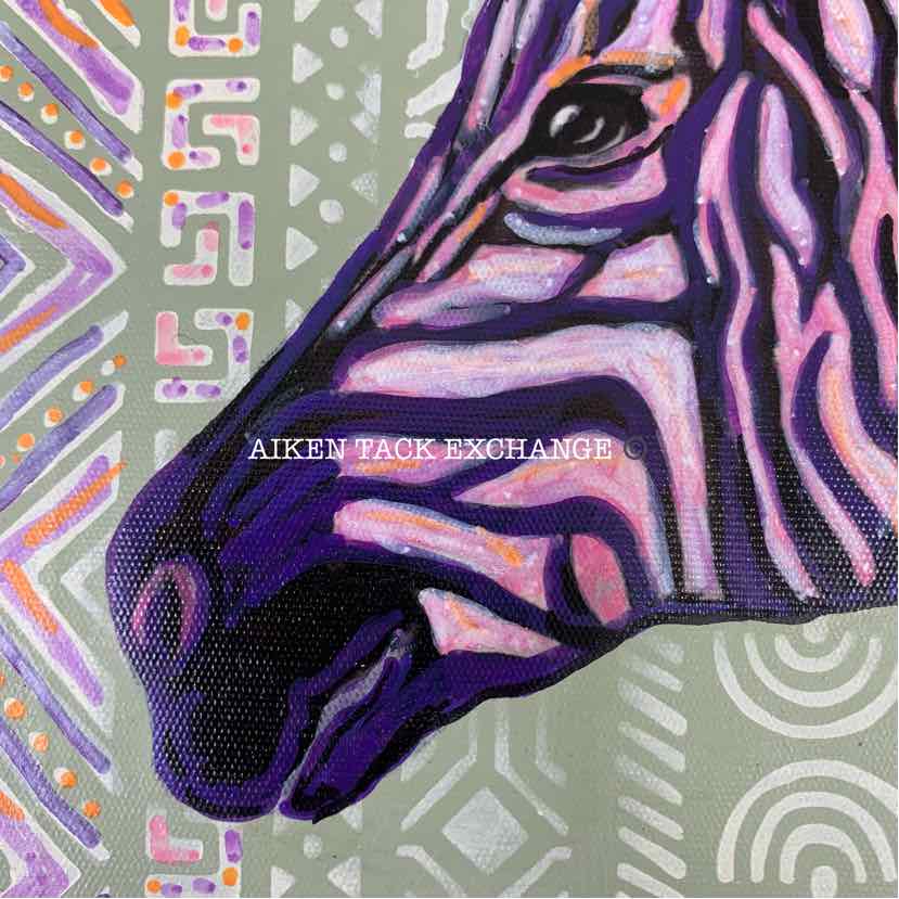 Handpainted 3D Neon Zebra Print, 8x8 Canvas