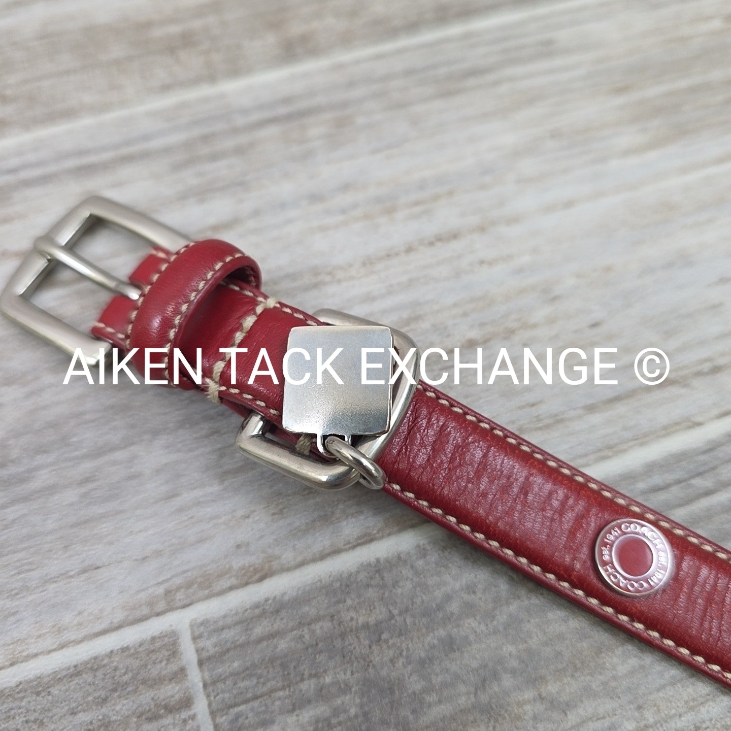 Coach Leather Red Grommet Dog Collar, Size Small