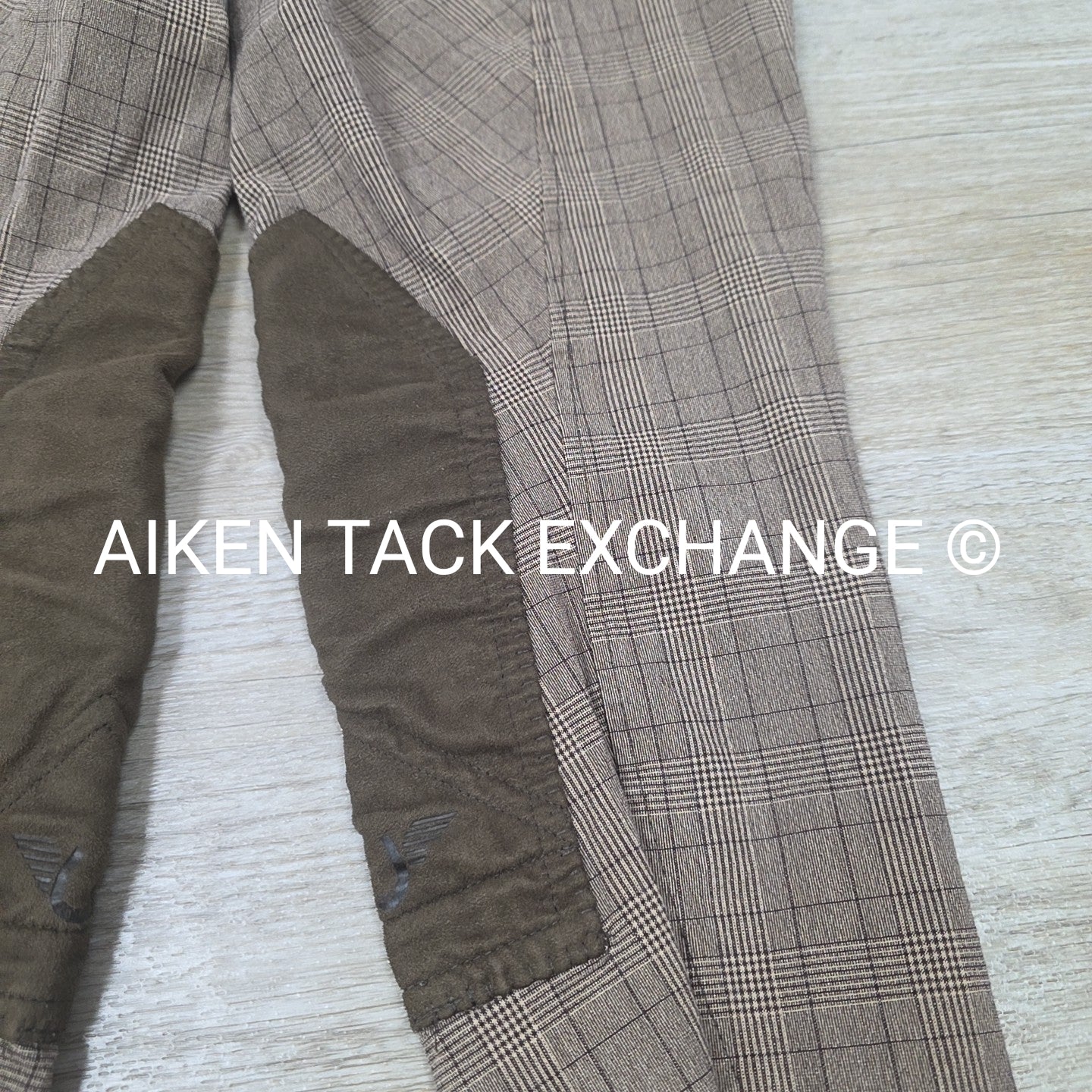 TuffRider Highland Bamboo Plaid Euro Seat Knee Patch Breeches, Size 34