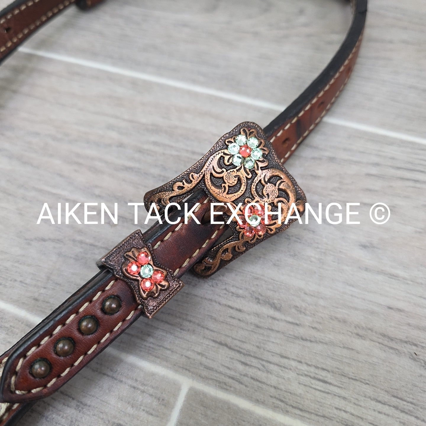 Cowhide One Ear Headstall with Matching Tie Down & Breastplate