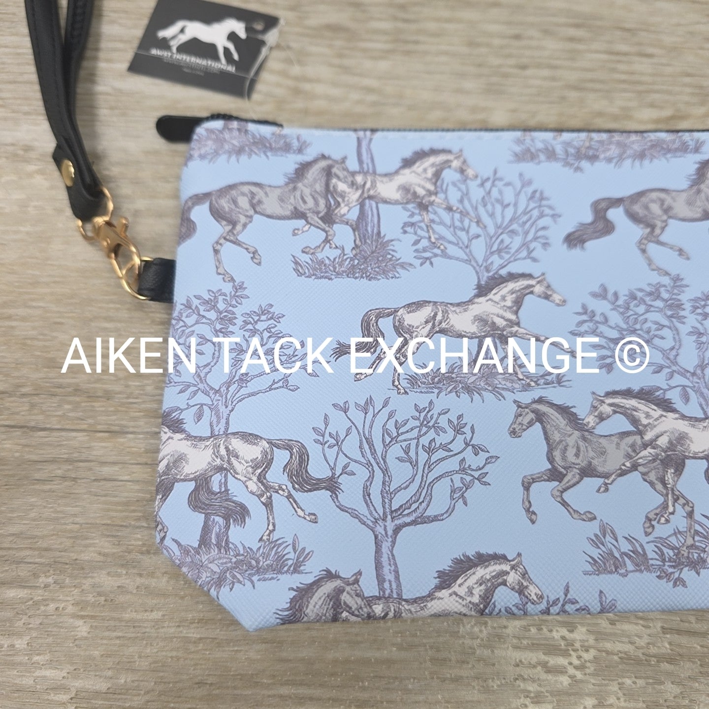 AWST Int'l Lila Blue Toile Medium Cosmetic Pouch with Wristlet