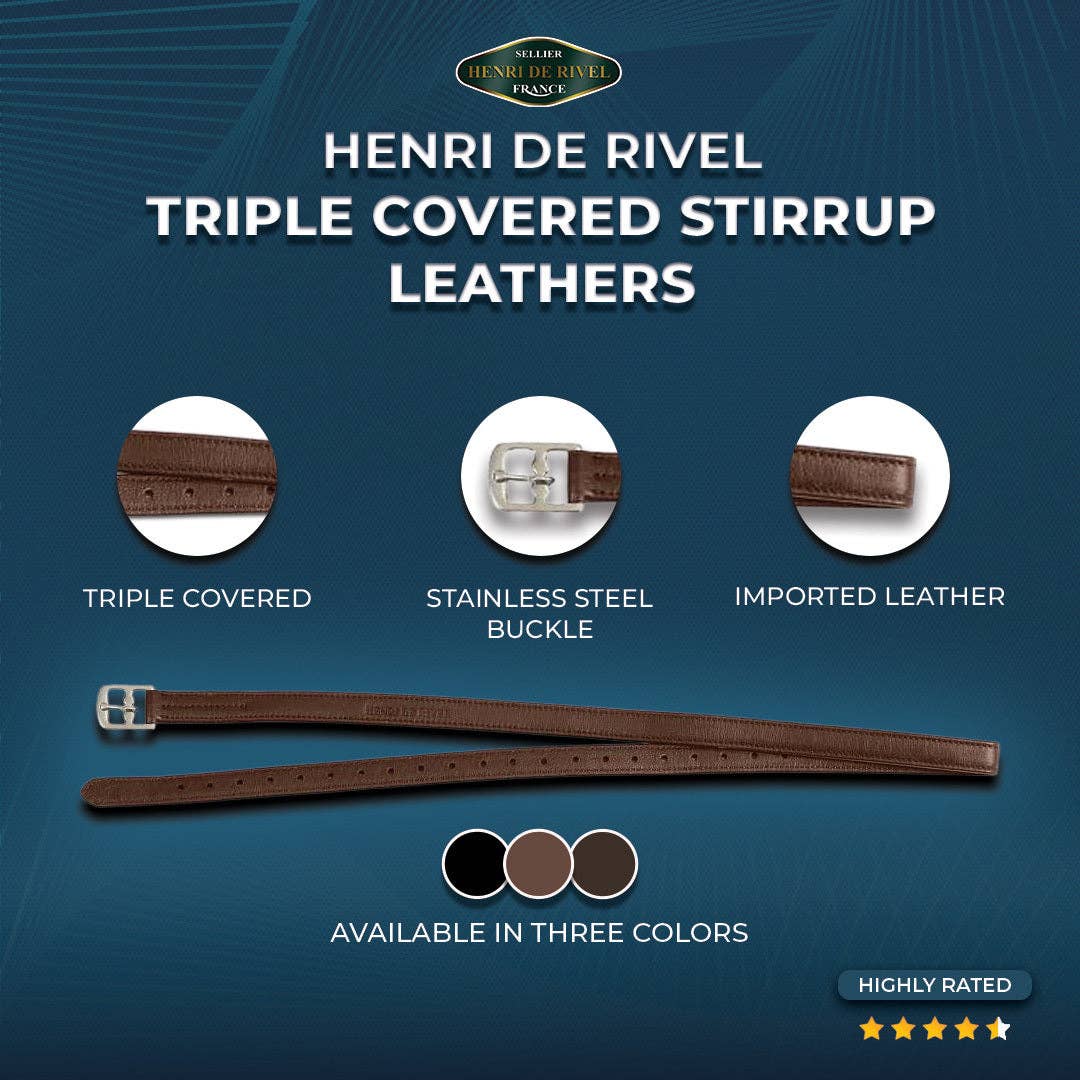 Henri de Rivel Triple Covered Stirrup Leathers: Black / 60