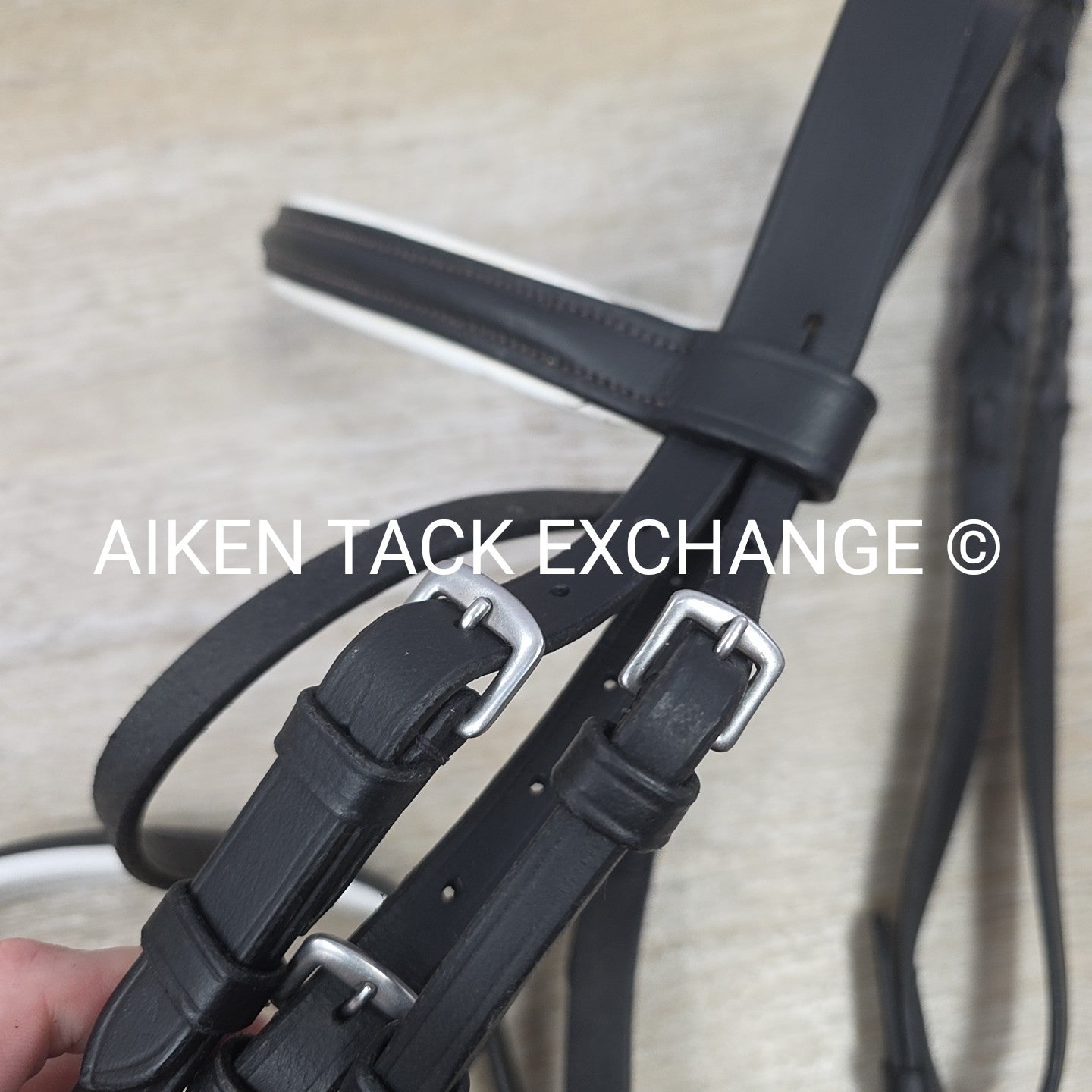 Classic Dressage Bridle with Laced Reins, Missing Flash, Black with White, Full