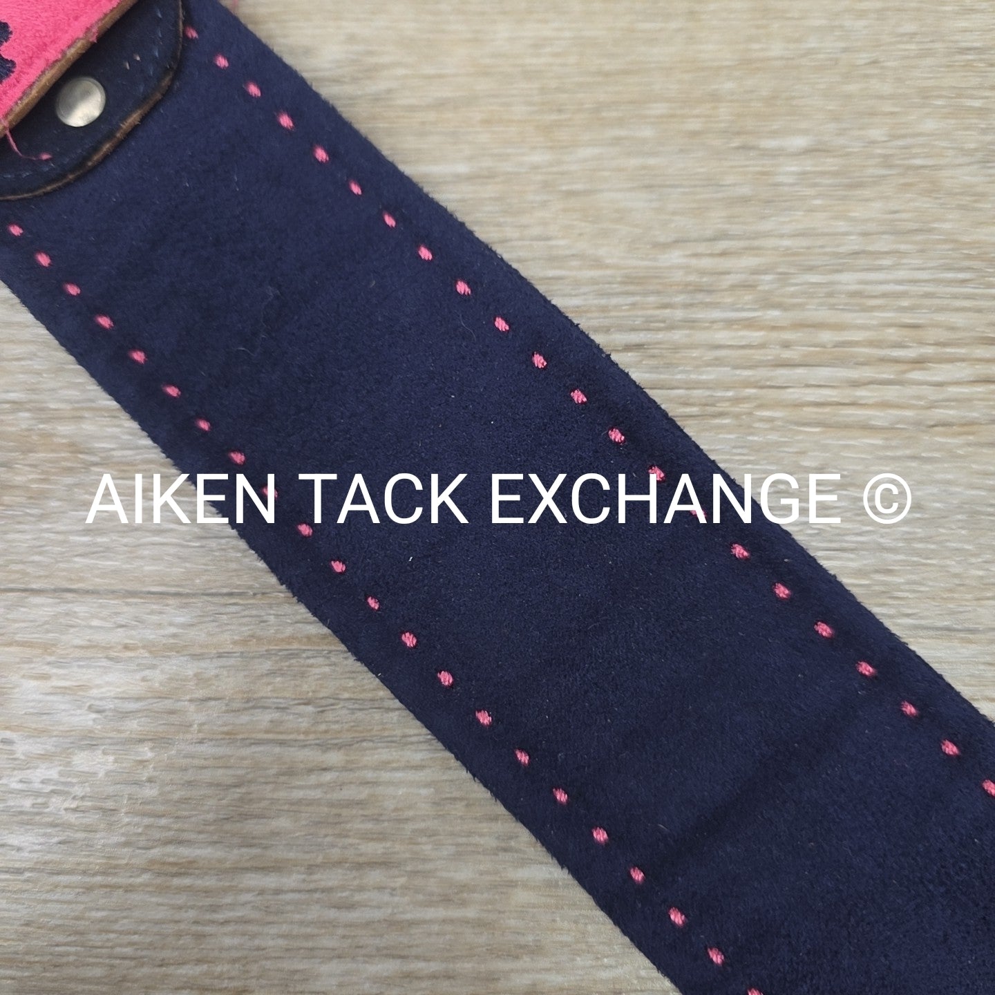 Women's Medium Equine Couture Suede Belt, Navy with Pink Stitching