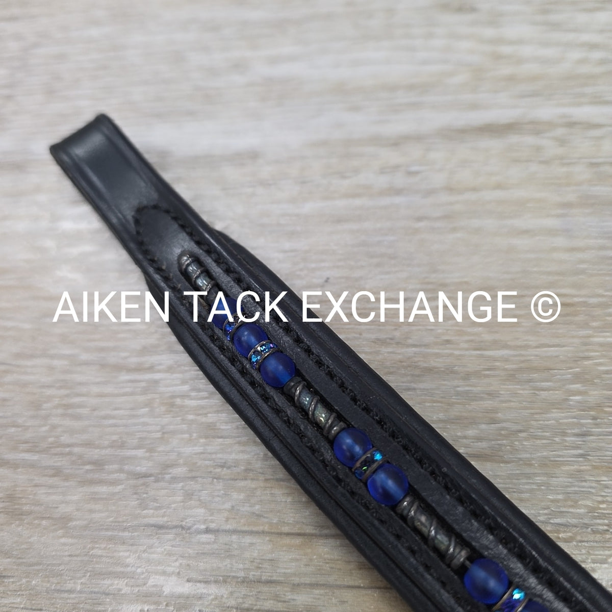 Padded Beaded Browband, Black & Blue, 15.5"