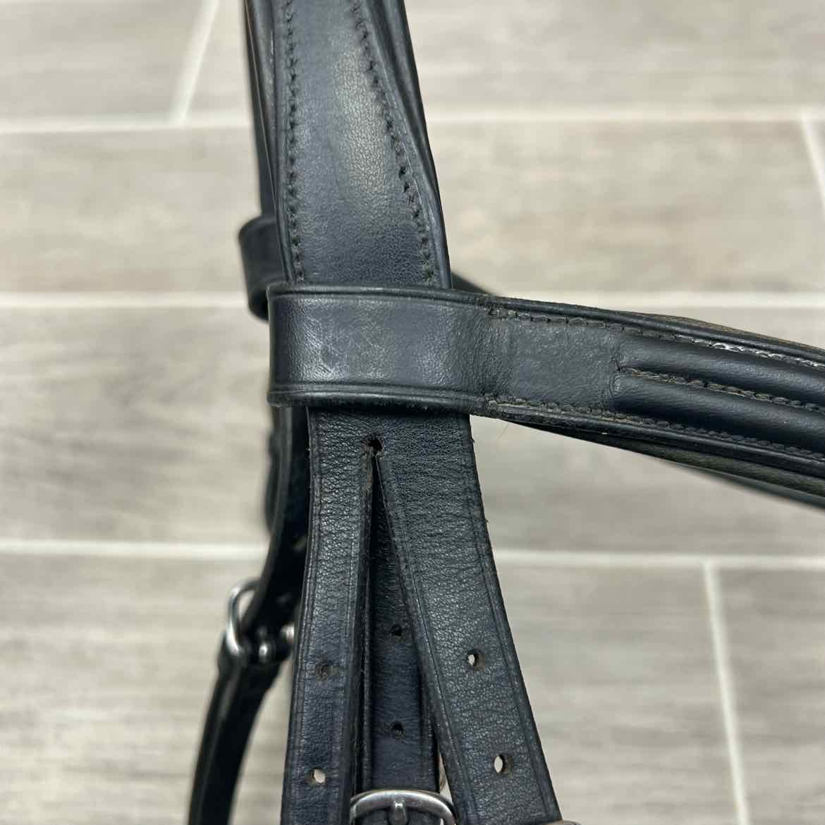 Vespucci Double Raised Dressage Bridle with Reins, Missing Flash, Black, Size Fu