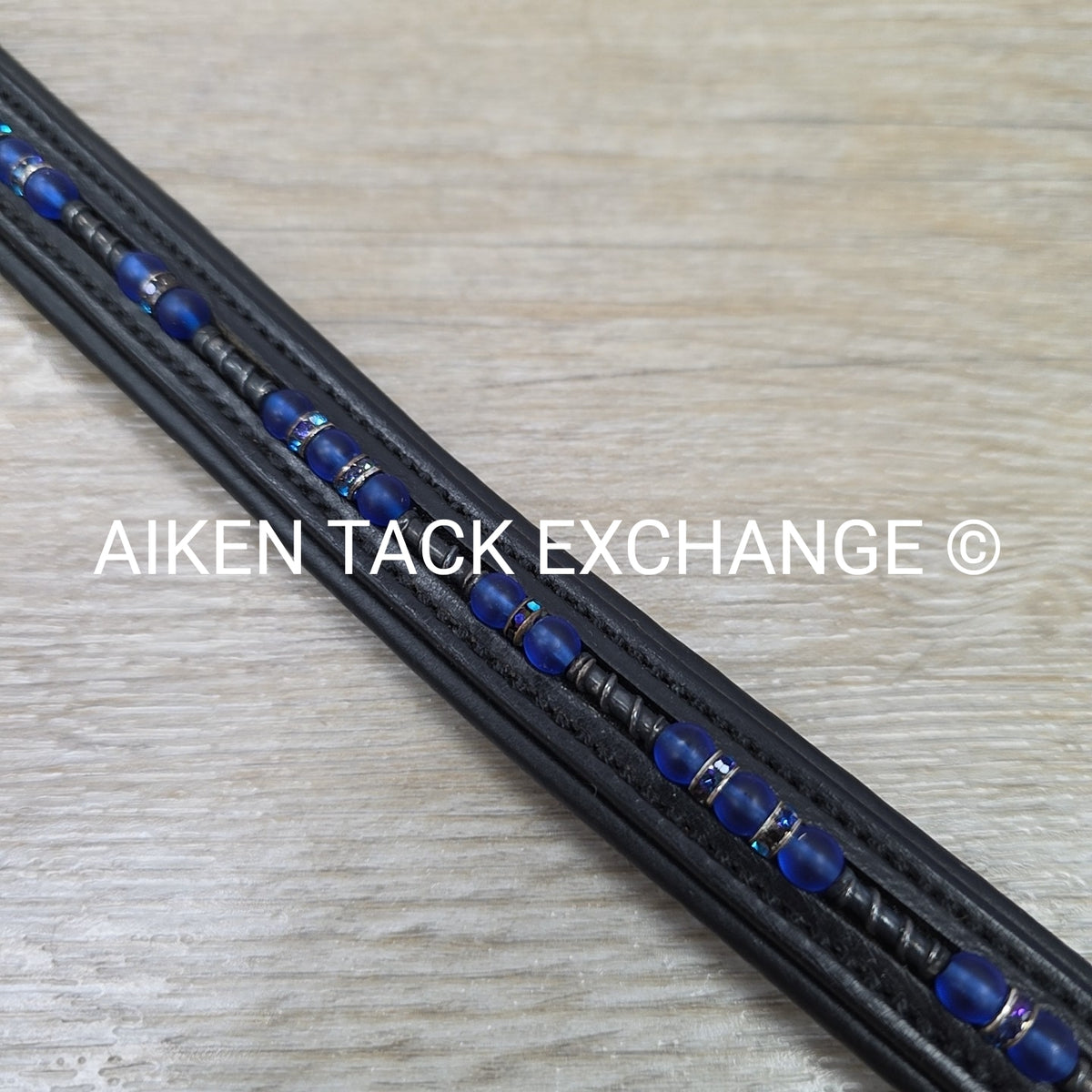 Padded Beaded Browband, Black & Blue, 15.5"