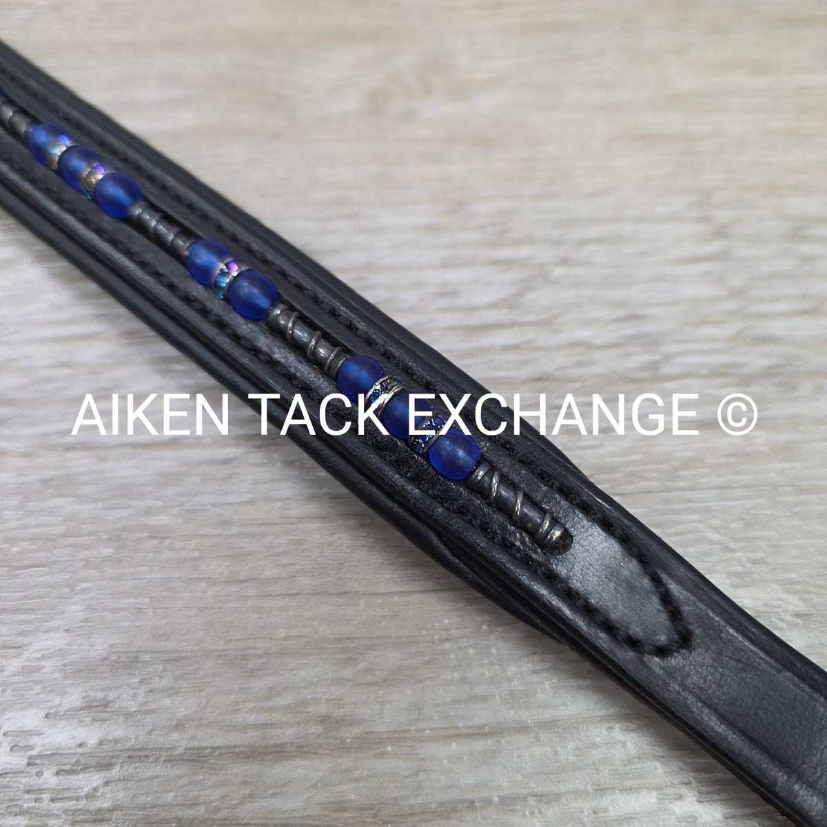 Padded Beaded Browband, Black & Blue, 15.5"