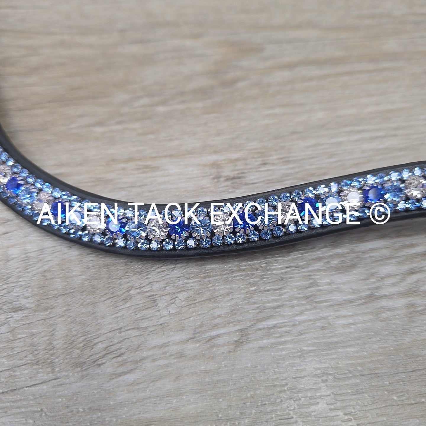 Bling Curved Browband, Black & Blue, 16.5"