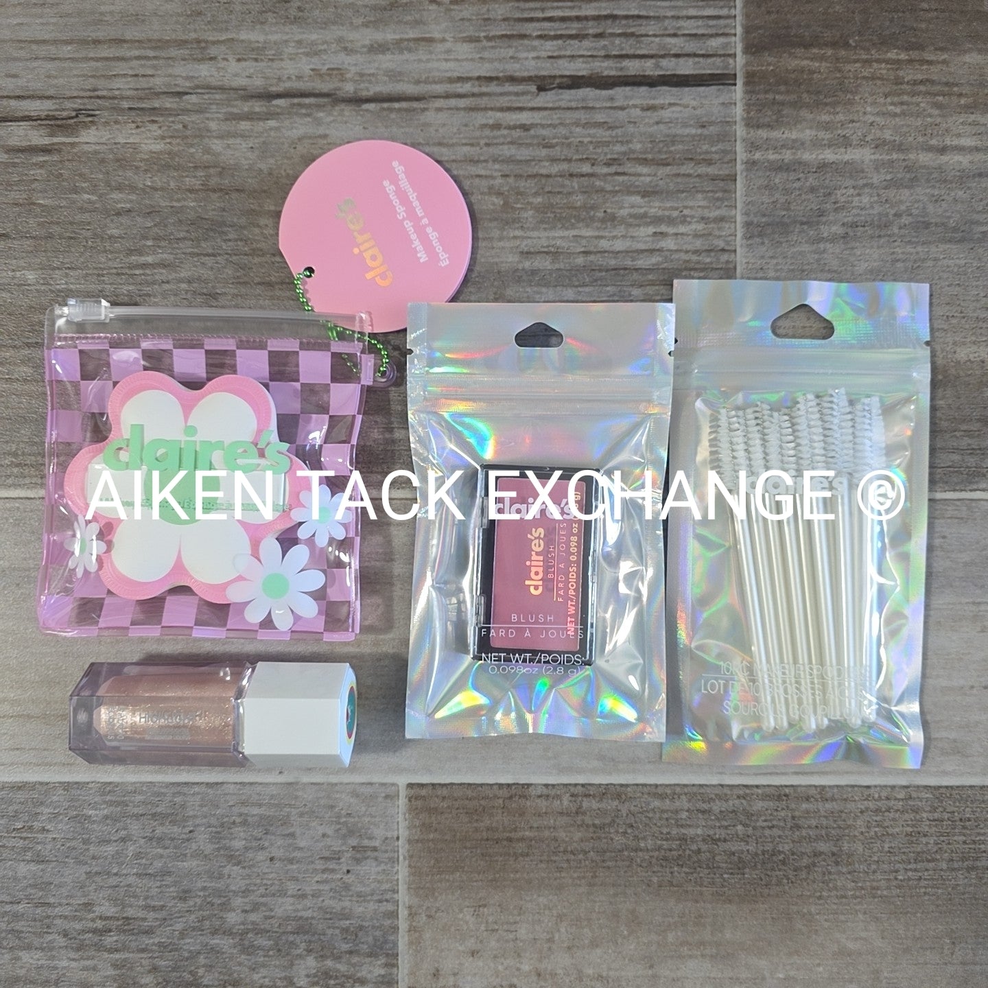 Claire's Makeup Bundle - Blush, Makeup Sponge, Spoolies (10), Liquid Highlighter