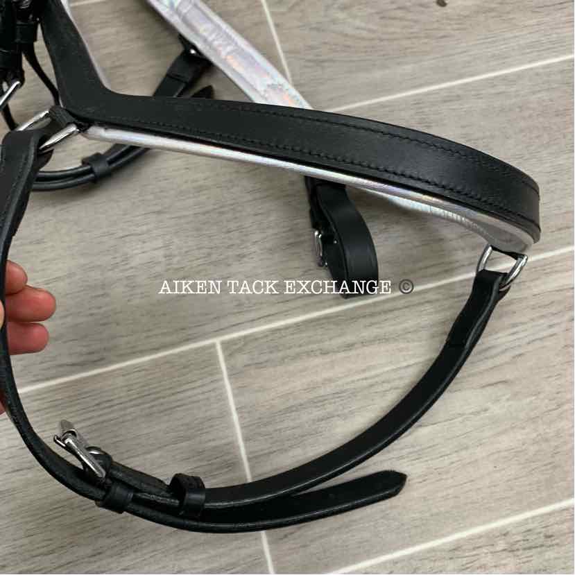 Ice Equestrian Anatomic Bridle, Black/Silver, No Reins, Oversize