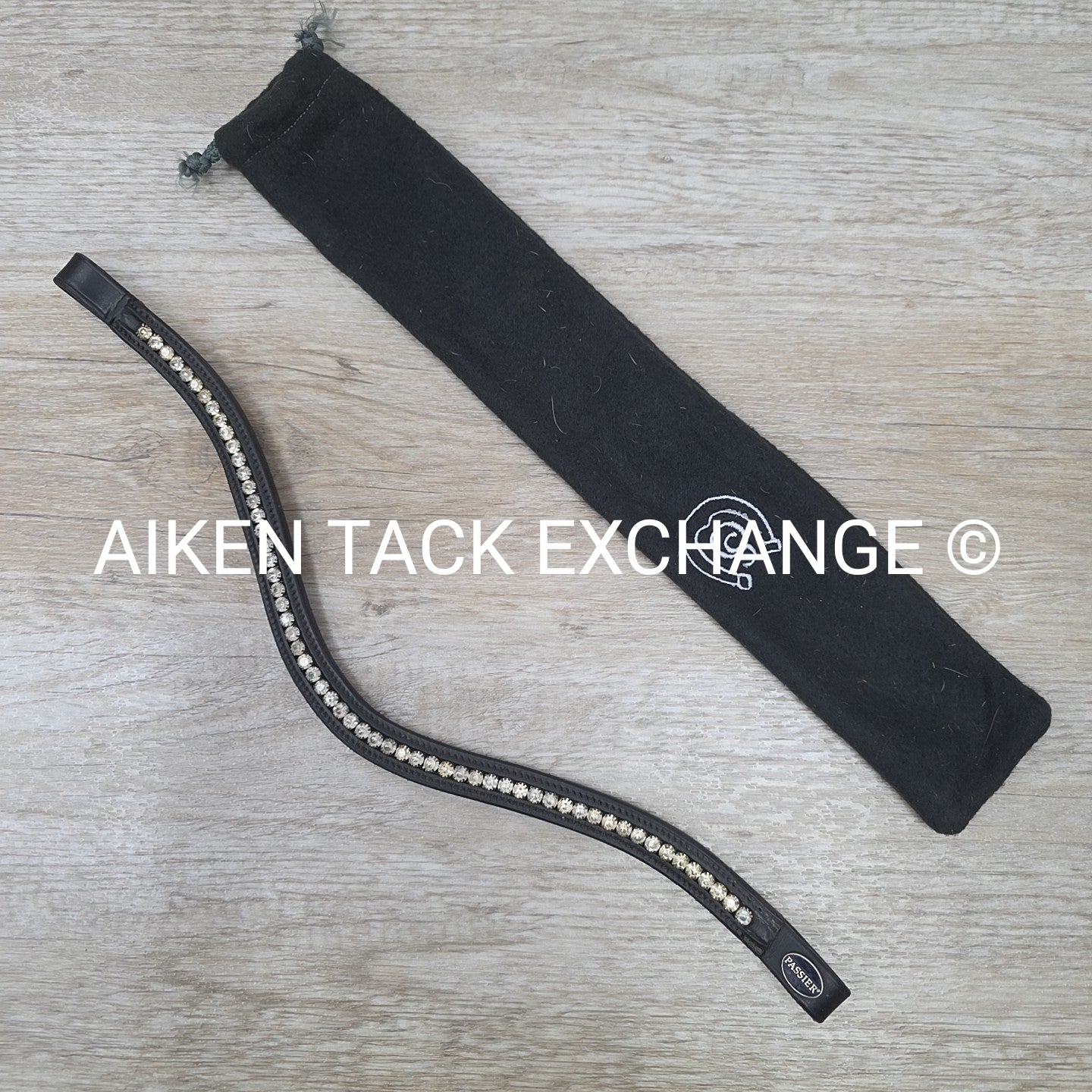 Passier Waved Big Stone Browband with Otto Schumacher Cover, Black & Clear, 17.5