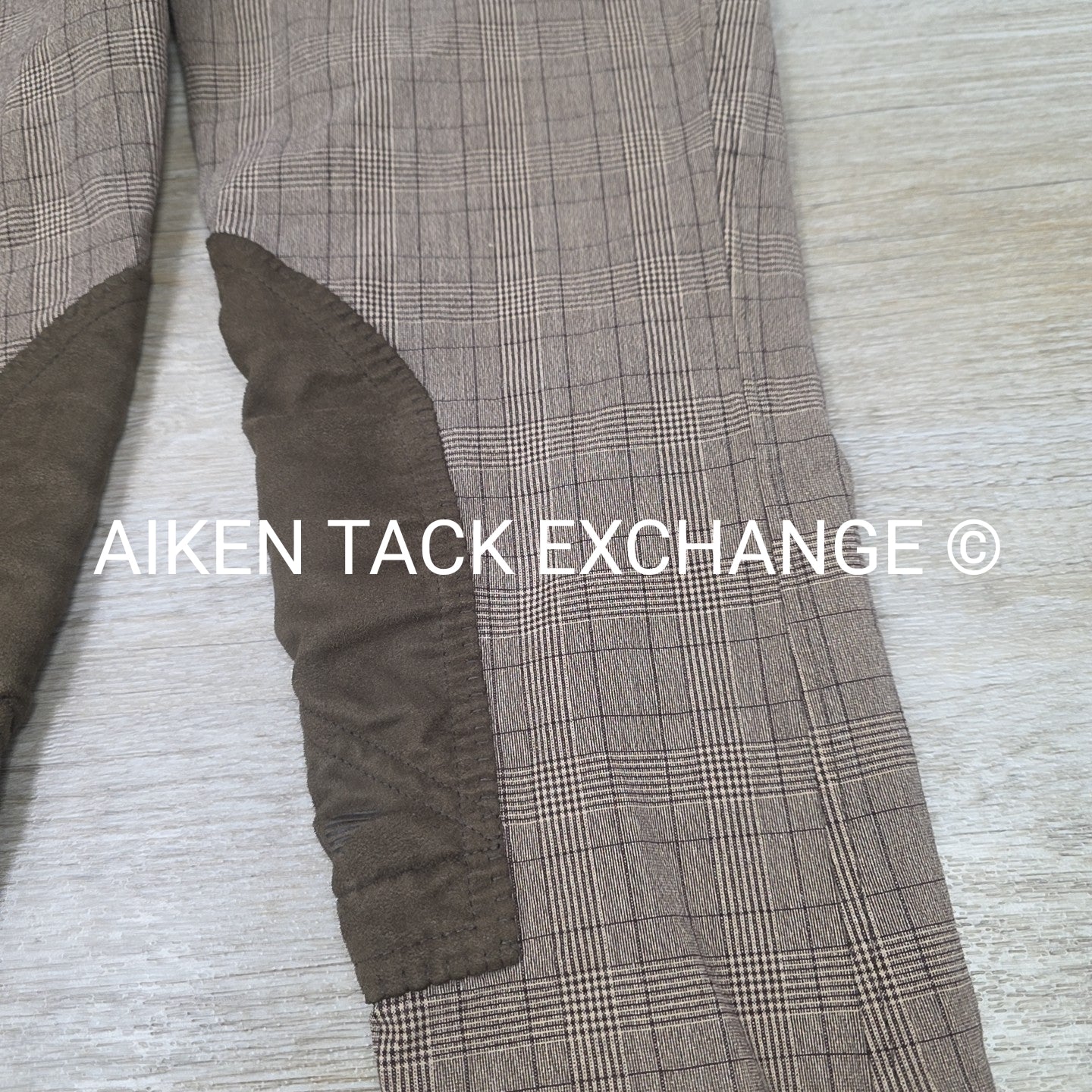 TuffRider Highland Bamboo Plaid Euro Seat Knee Patch Breeches, Size 34