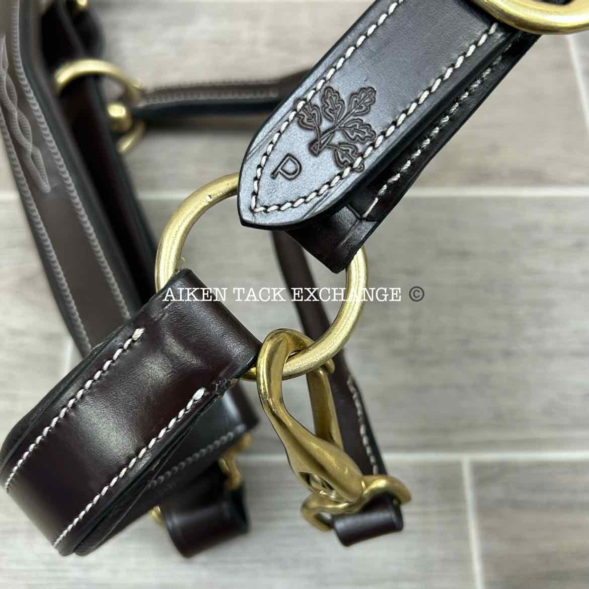 KL Select Black Oak Willow Padded Leather Halter, Brown/Brass, Size Pony