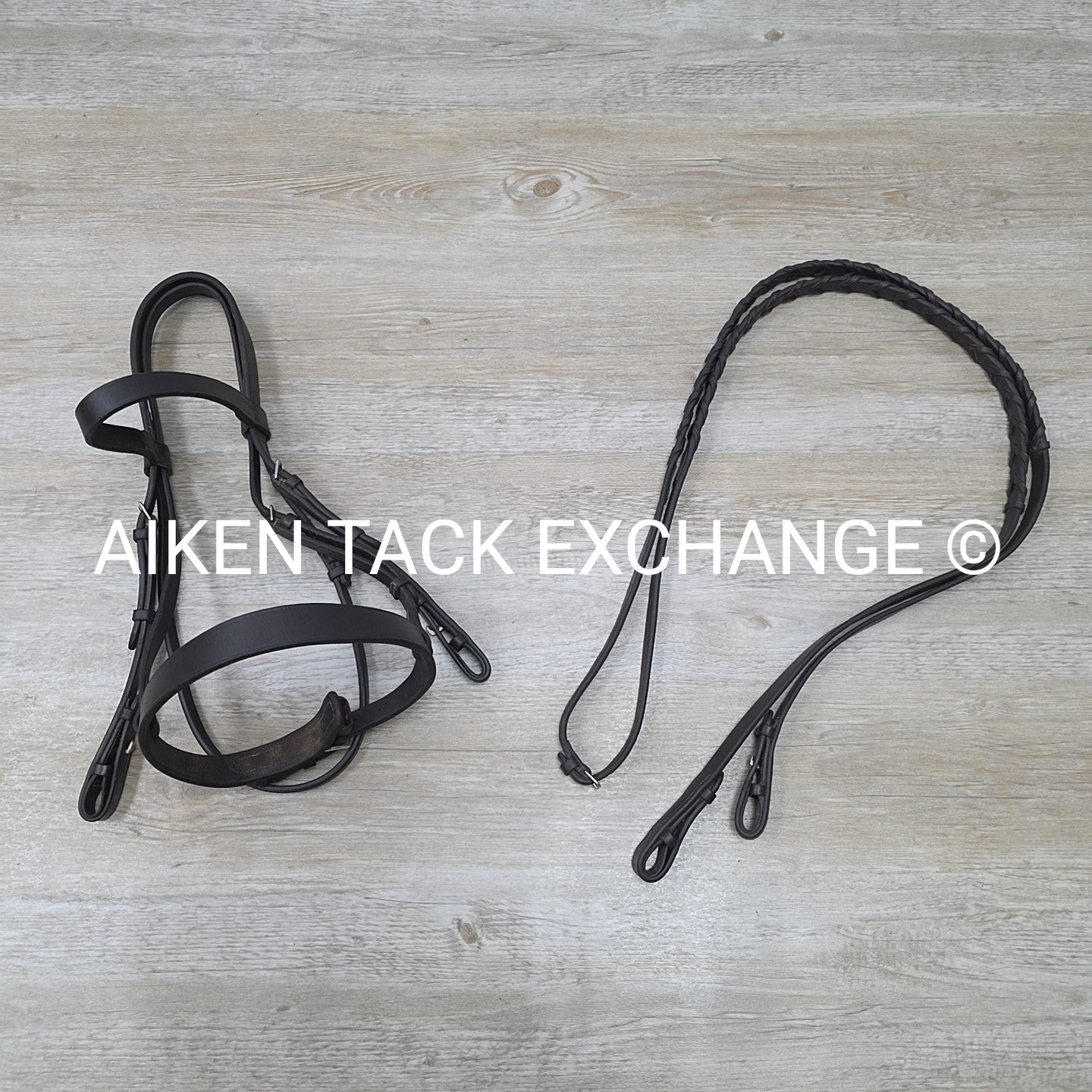 Bobby's English Tack Heavy Duty Flat Hunt Bridle with Laced Reins, Brown, Size F