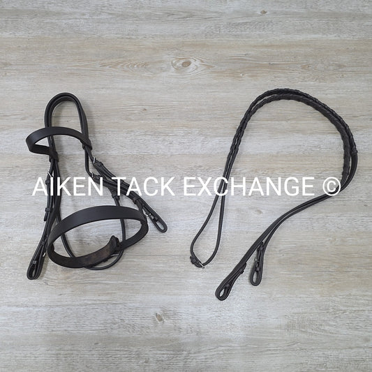 Bobby's English Tack Heavy Duty Flat Hunt Bridle with Laced Reins, Brown, Size F