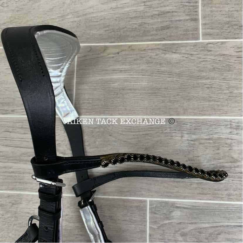 Ice Equestrian Anatomic Bridle, Black/Silver, No Reins, Oversize