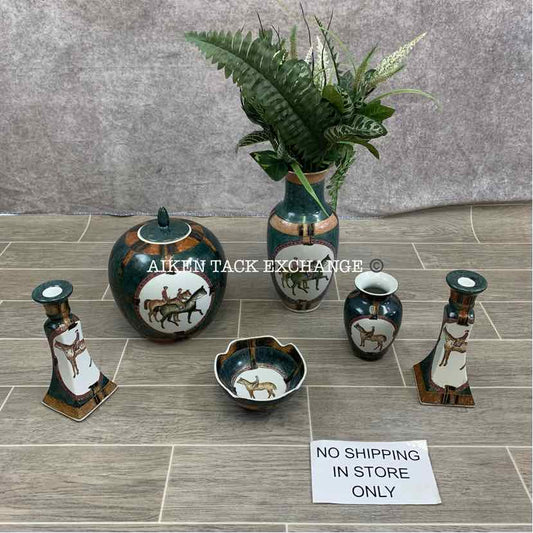Vintage WBI Porcelain Chinese Equestrian 6 Piece Set