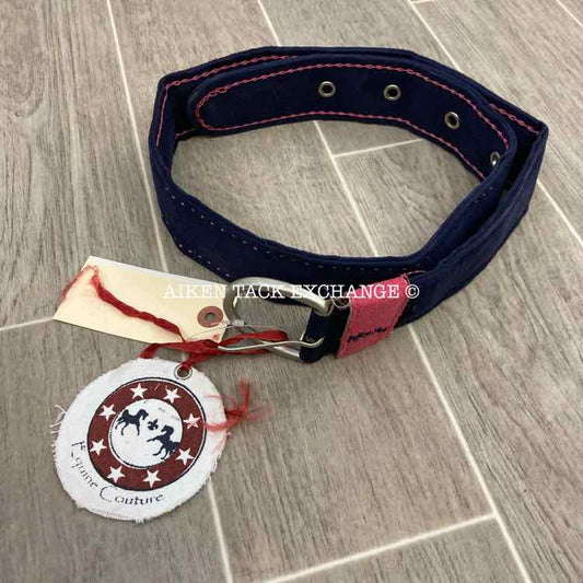 Women's Medium Equine Couture Suede Belt, Navy with Pink Stitching