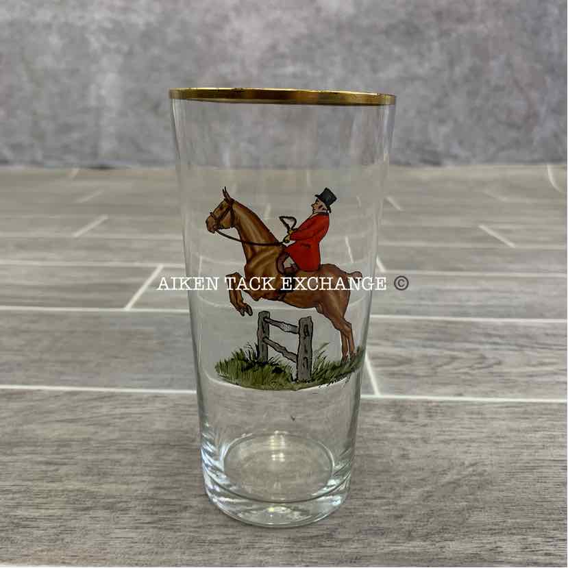 Hunt Scene Tall Gold Rim Glass