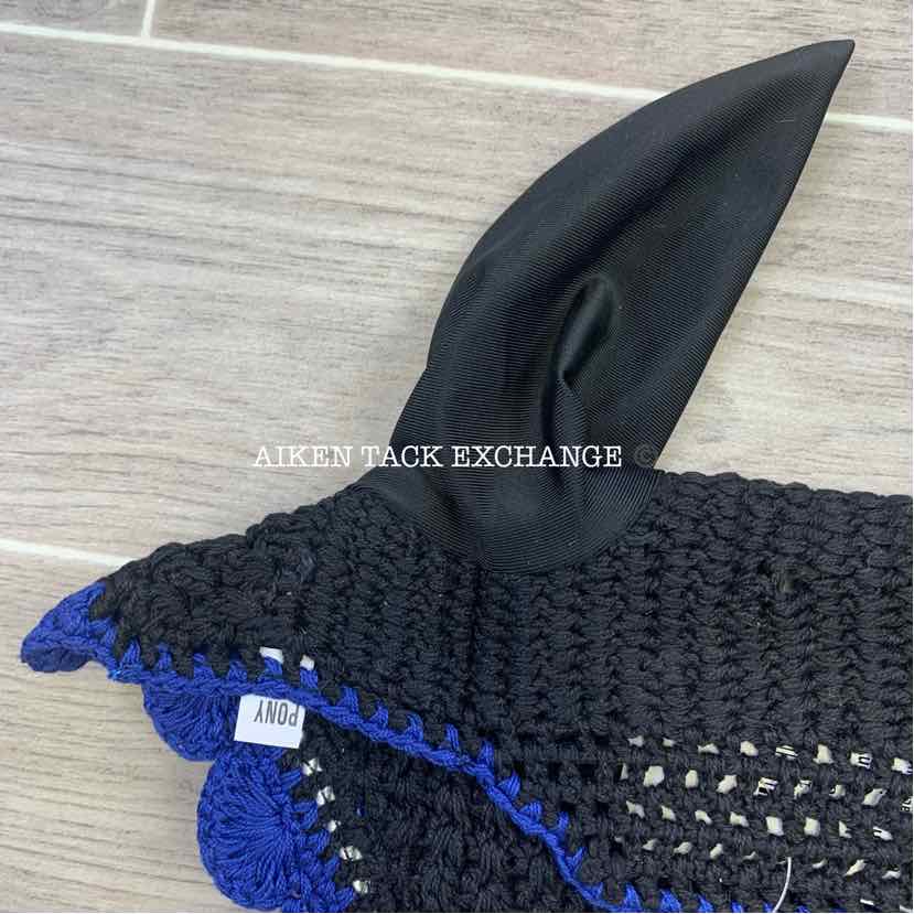 USG by KL Select Fly Veil Ear Bonnet, Black/Blue, Size Pony/Cob, Brand New