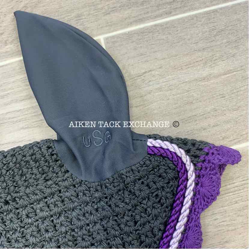 USG by KL Select Fly Veil Ear Bonnet, Dark Grey/Lilac, Size Full, Brand New