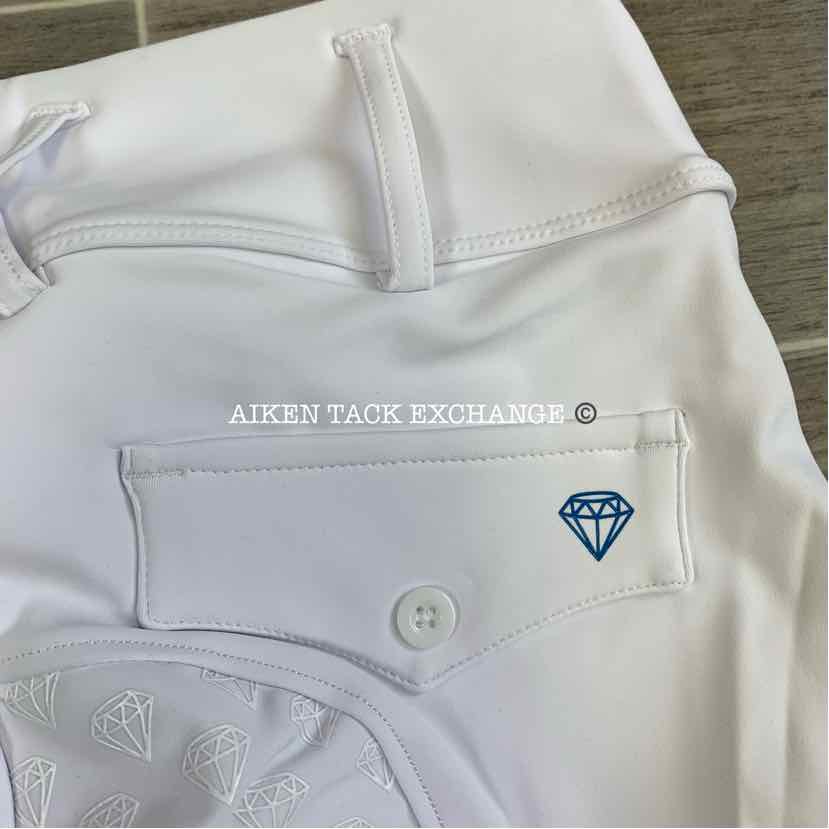 CAS Diamond Silicone Full Seat Riding Tight Breeches, White, Size Medium
