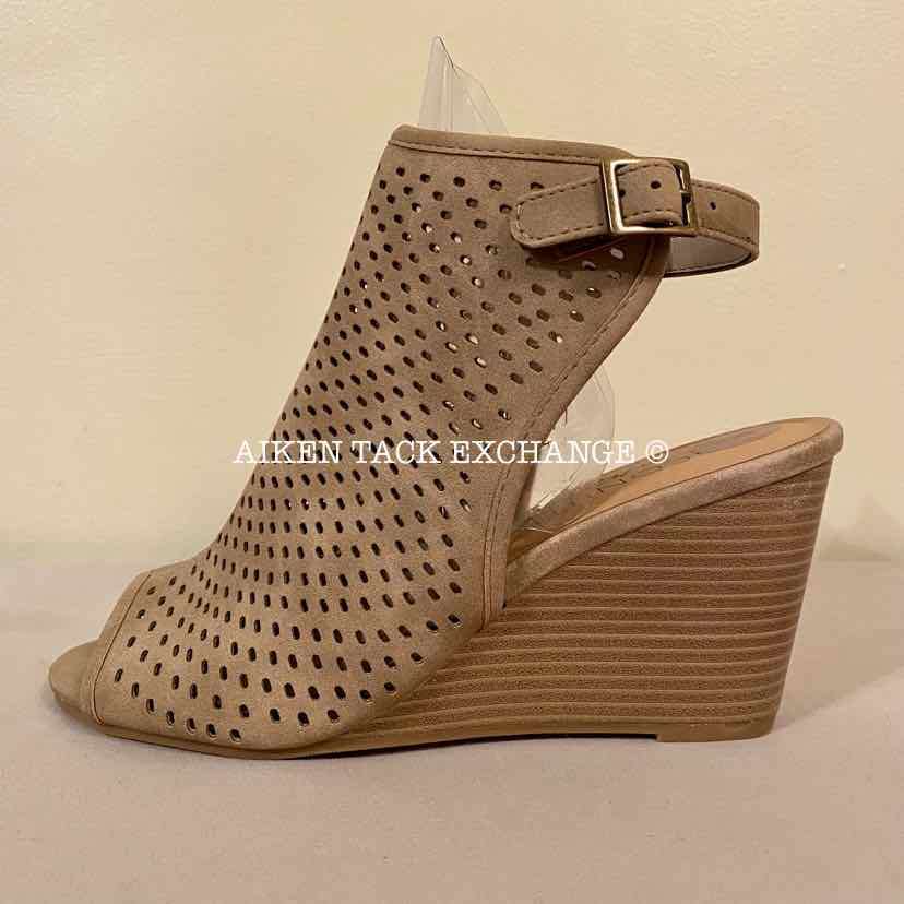 Women's 8, Coconuts by Matisse Peep Toe Sling Back Wedges, Tan:Arielle's Wardrobe: Footwear:Coconuts by Matisse:The Aiken Tack Exchange