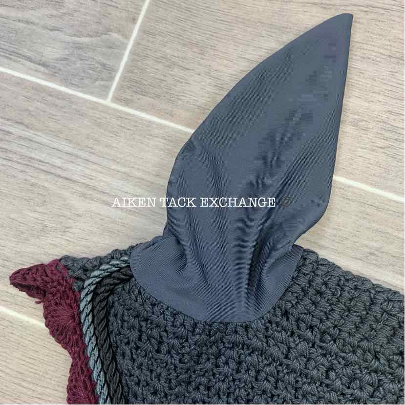 USG by KL Select Fly Veil Ear Bonnet, Anthracite/Bordeaux, Size Full, Brand New