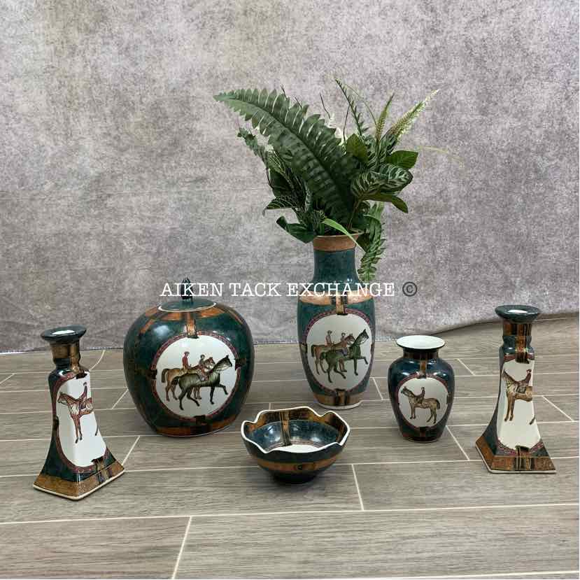 Vintage WBI Porcelain Chinese Equestrian 6 Piece Set