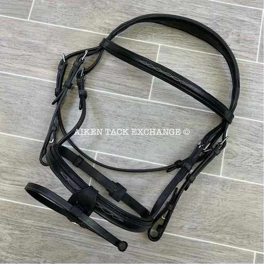 Voltaire Bridle with Rubber Reins, Black, Size Full, Brand New