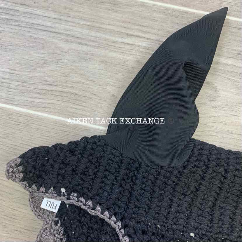 USG by KL Select Fly Veil Ear Bonnet, Black/Ecru/Grey, Size Pony/Cob, Brand New