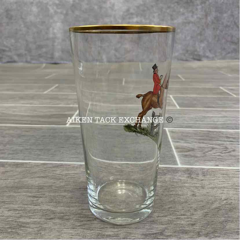 Hunt Scene Tall Gold Rim Glass